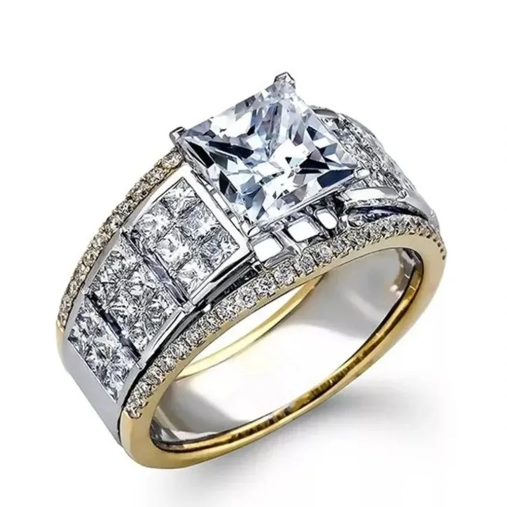 New Unisex Two Tone Luxury Diamond Ring - Picture 1 of 3